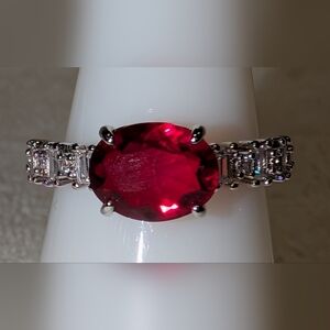 *BP #4668 "Danielle Ring" Lab Garnet Size 6 Rhodium Plated Ring BRAND NEW